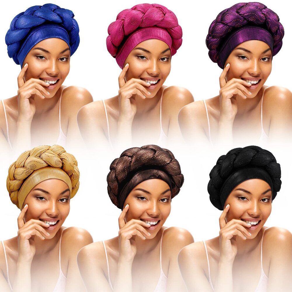 7396 6 Pcs African Turban Head Wrap for Black Braid Beanie Cap Cute